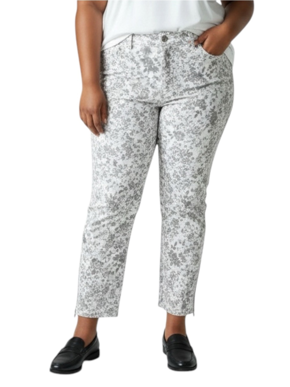 TORRID DENIM We Swear By The Fit Floral Print Stiletto Ankle Zip Gray/White 16